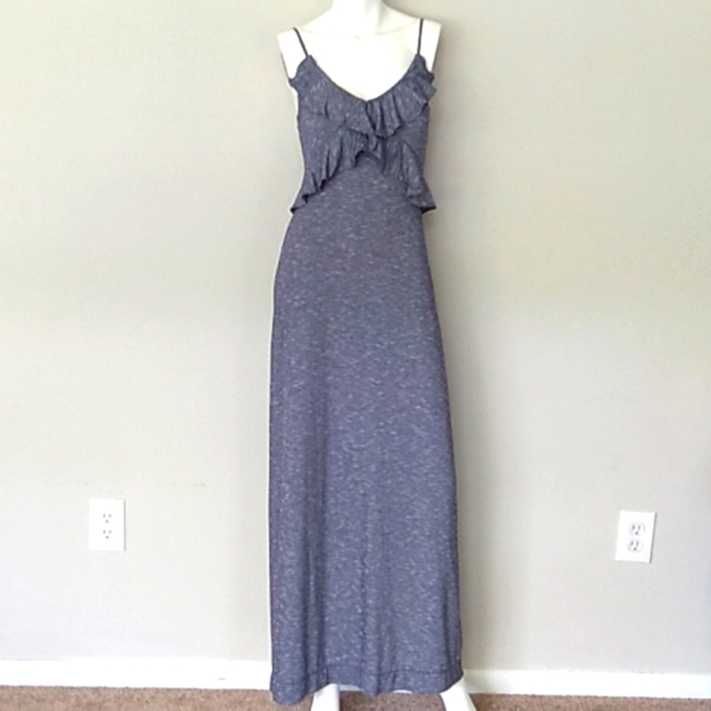 Max Studio Blue/White Stretchy Ruffle Maxi Dress.